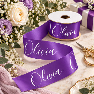 Ruban En Satin Personnalisé Violet Élégant Nom Satin