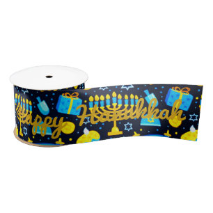 Ruban En Satin Personnaliser HANOUKKA Blue Gold Satin ruban