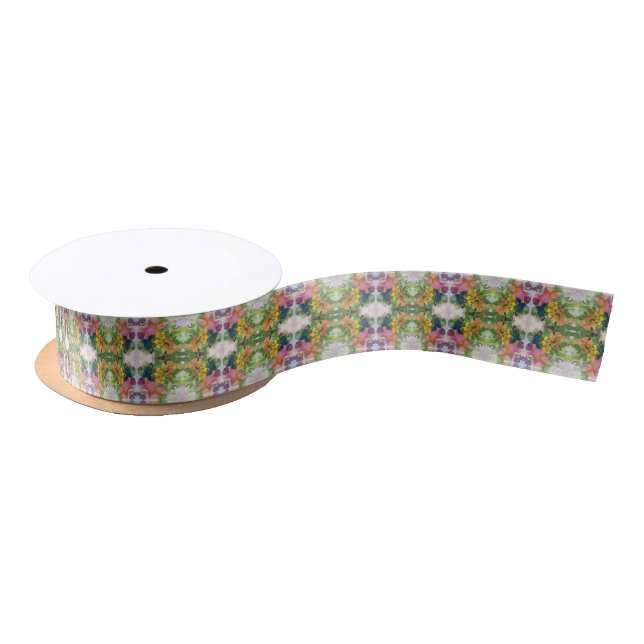 Ruban En Satin Pétales de fleurs colorées Aquarelle Motif peintur (Bobine)
