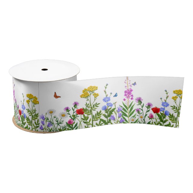 Ruban En Satin Petit Jardin Fleur sauvage motif floral cadeau (Bobine)