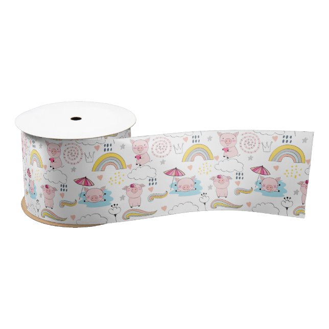 Ruban En Satin Petits cochons mignons (Bobine)