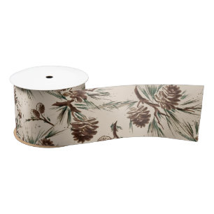 Ruban En Satin Pinecones de Noël rétro Vintage