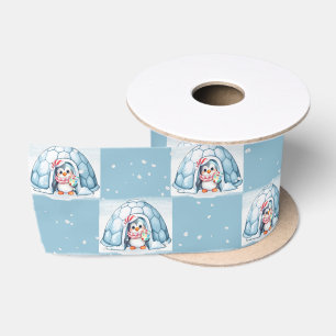 Ruban En Satin Pingouin de Noël avec Igloo