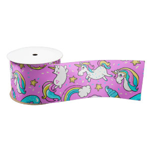Ruban En Satin Pink Kitschy glittery drôle de licorne et de chat