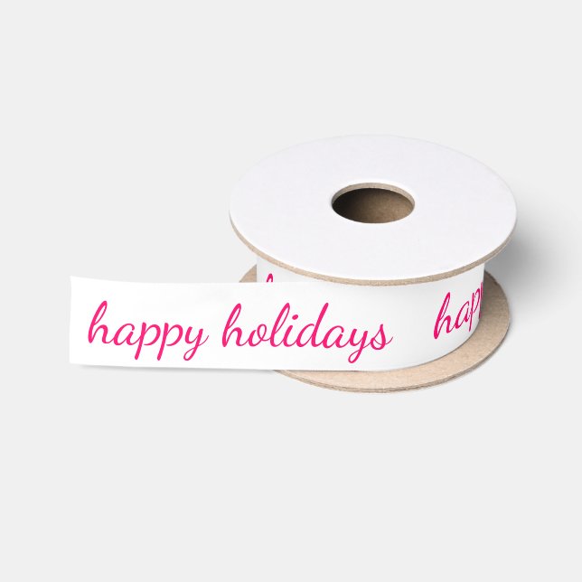 Ruban En Satin Pink Script Joyeux Vacances Typographie de Noël (Bobine)