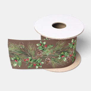 Ruban En Satin Pins de Noël et Baies sèches