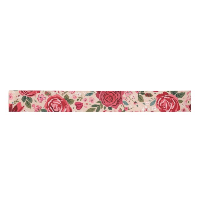 Ruban En Satin Pinstripe Pink Roses (Devant)