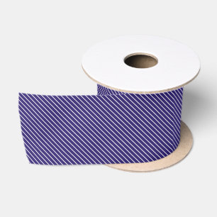 Ruban En Satin Pinstripes diagonales - bleu marine et blanc