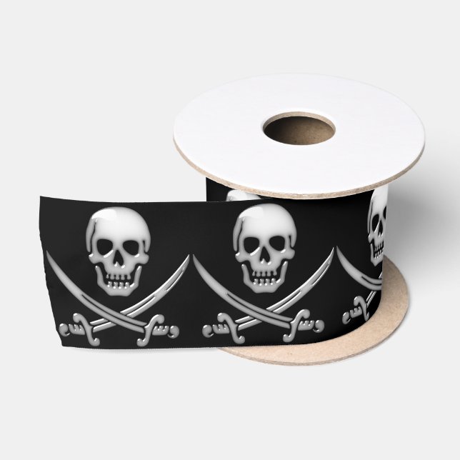 Ruban En Satin Pirate Crâne et os croisés des épées (Bobine)
