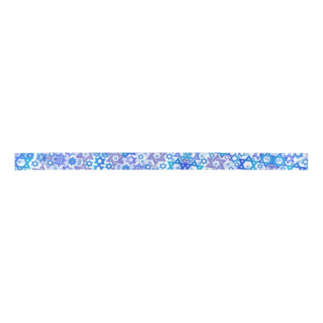 Ruban En Satin PixDezines Mod Star de David, Blue, Hanoukka (Devant)