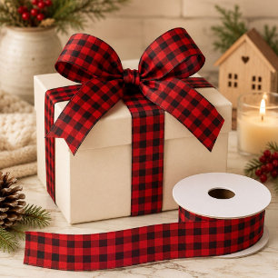 Ruban En Satin plaid de bûcheron rouge Noël cottage
