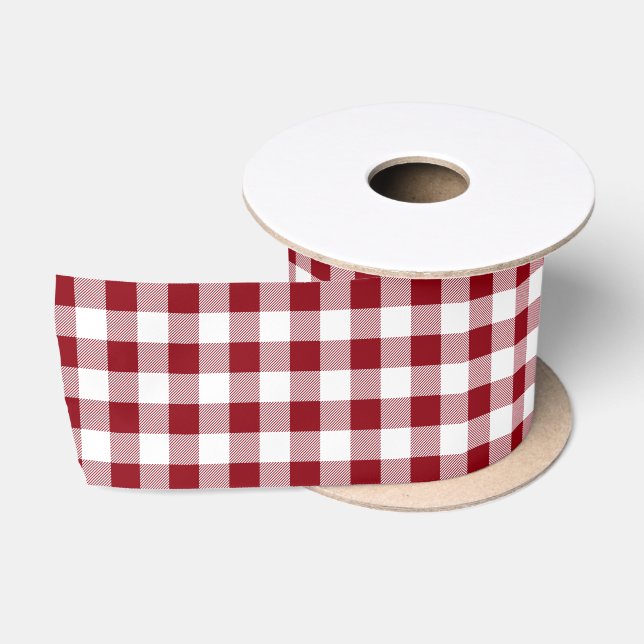 Ruban En Satin Plaid de buffle rouge et blanc (Bobine)