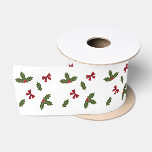 Ruban En Satin Plante Holly Commun Et Motif Red Bows
