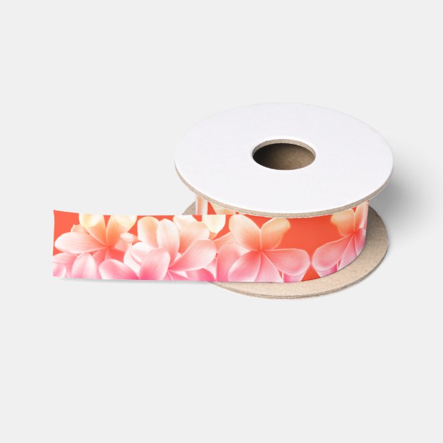 Ruban En Satin Plumeria Fleurs Ribbon rose et orange (Bobine)