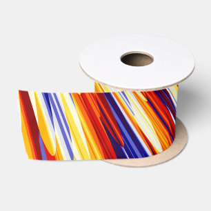 Ruban En Satin Plumes géométriques Abstraites orange bleu
