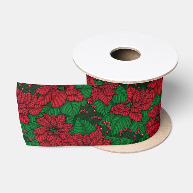Ruban En Satin Poinsettia, motif de Noël (Bobine)