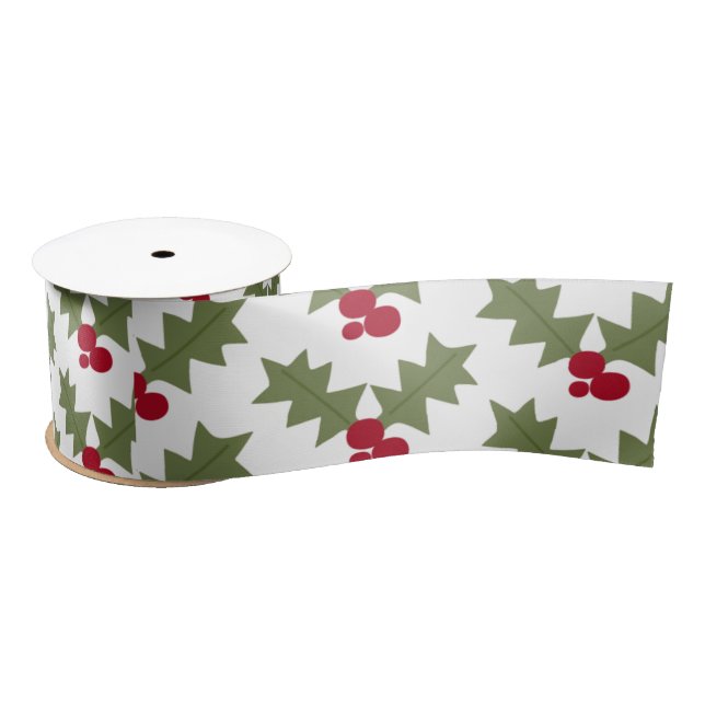Ruban En Satin Poinsettias de Noël avec Blancs (Bobine)