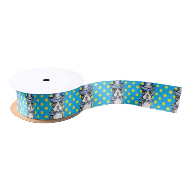 Ruban En Satin Point de polka de Boston Terrier (Bobine)
