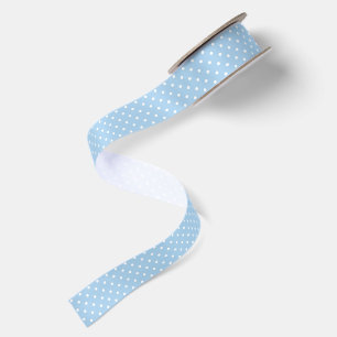 Ruban En Satin Pointillisme Classique Blanc - Bleu Bébé
