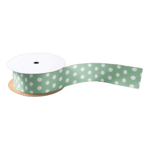 Ruban En Satin Points blancs sur fond vert sauge 