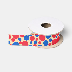 Ruban En Satin Points Rouge Et Bleu Sur Tan