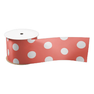 Ruban En Satin Pois blancs de corail