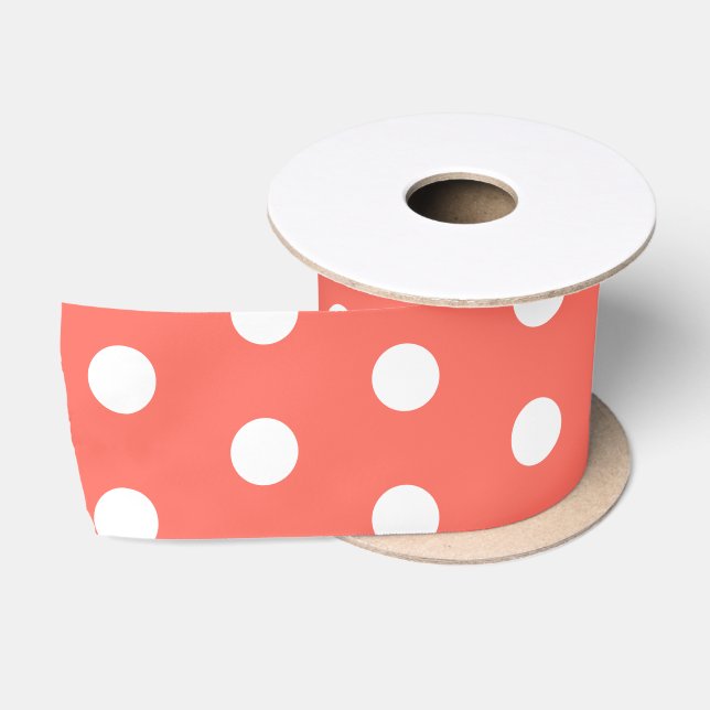 Ruban En Satin Pois blancs de corail (Bobine)