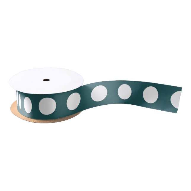 Ruban En Satin Pois blancs sur turquoise (Bobine)