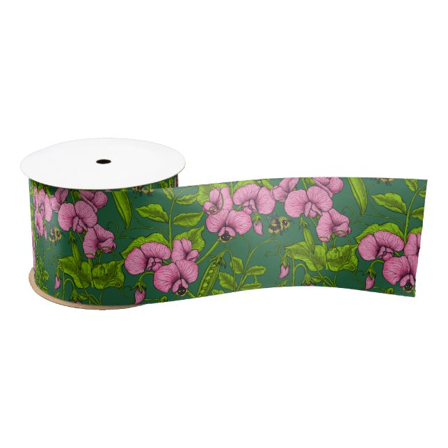 Ruban En Satin Pois doux et bourdons, vert et rose (Bobine)