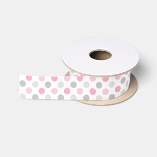 Ruban En Satin Pois gris rose
