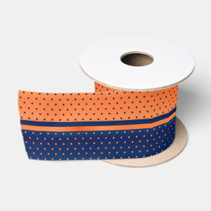 Ruban En Satin Pois orange et bleu marine