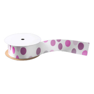 Ruban En Satin Pois rose classique sur blanc