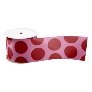 Ruban En Satin Pois rouges sur ruban rose mou