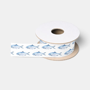 Ruban En Satin Poisson Bleu Aquarelle Côtière