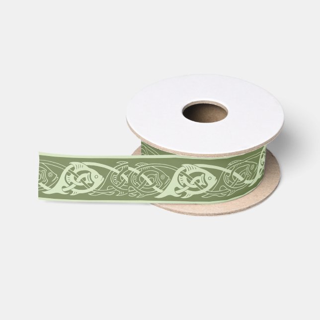 Ruban En Satin Poissons de Knotwork de Celtic en vert (Bobine)