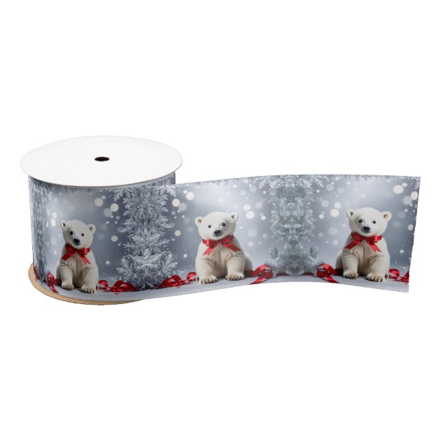Ruban En Satin Polar Bear Christmas Satin Ribbon (Bobine)
