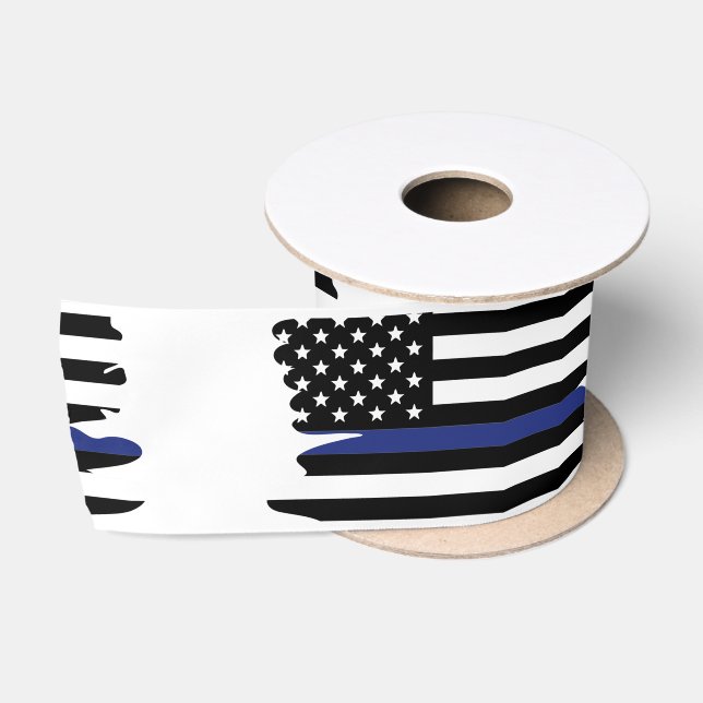 Ruban En Satin Police Officier Mince Ligne Bleue Police Police Co (Bobine)