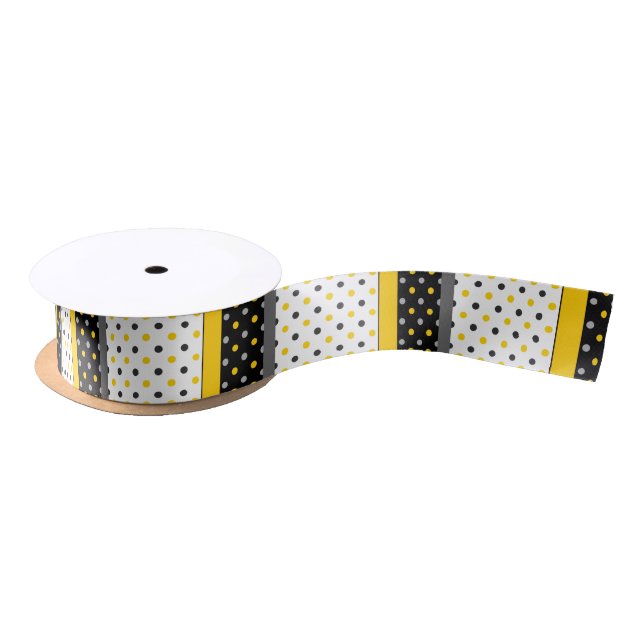 Ruban En Satin Polka gris jaune noir et blanc Point moderne (Bobine)