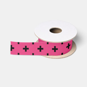 Ruban En Satin Polka noire croise sur fuchsia