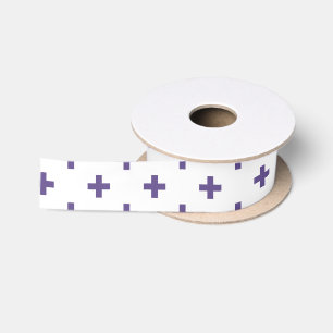 Ruban En Satin Polka ultra violette croise sur blanc