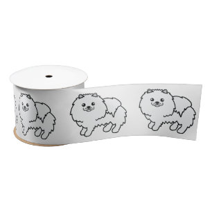 Ruban En Satin Pomeranian Blanc Chien de Dessin Animé Mignon
