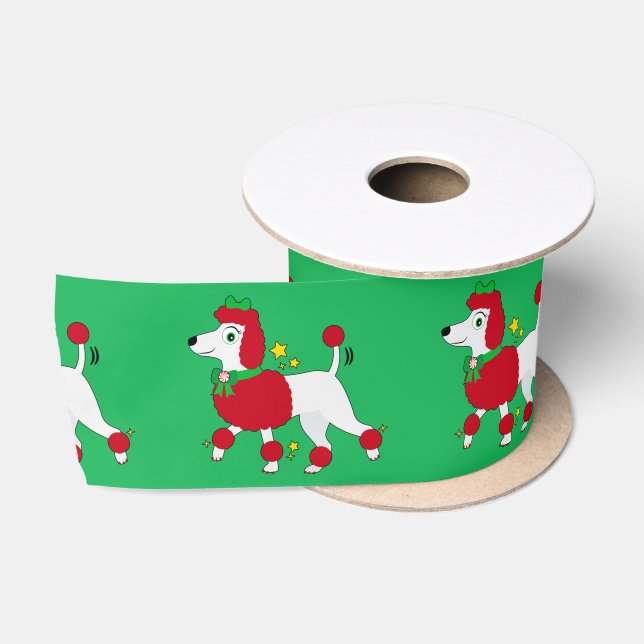 Ruban En Satin Poodle habillé pour Noël et prêt à aller 3" (Bobine)