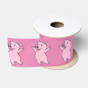 Ruban En Satin Porc rose heureux sautant Thunder_Cove