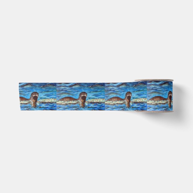 Ruban En Satin Porte-clés Loutre dans les Vagues (Devant)