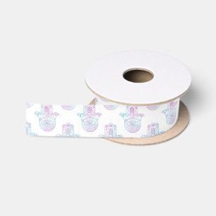 Ruban En Satin Pourpre et bleu de motif de main de Hamsa