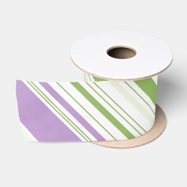 Ruban En Satin Pourpre et vert rayé  (Bobine)