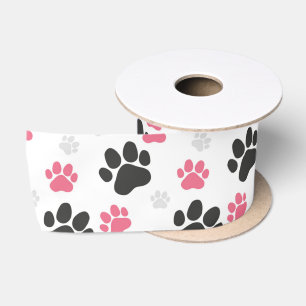 Ruban En Satin Propriétaire de chien Empreinte de patte rose noir