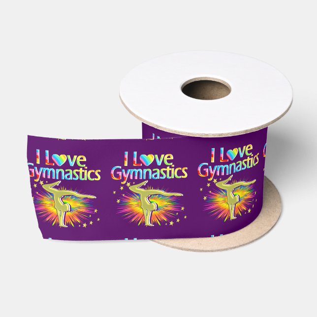 RUBAN EN SATIN PURPLE I LOVE GYMNASTICS RIBBON (Bobine)