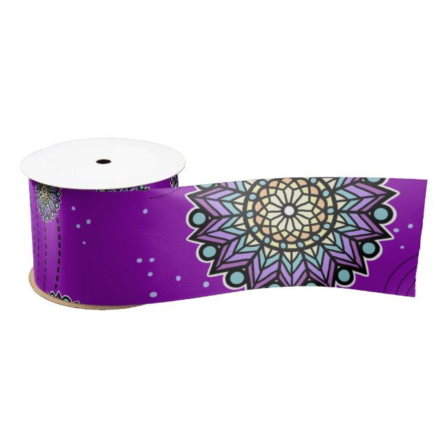 Ruban En Satin Purple Themed Round Design Pattern (Bobine)