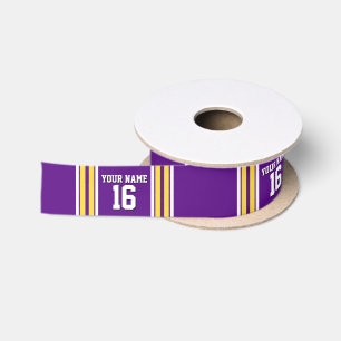 Ruban En Satin Purple with Yellow White Stripes Team